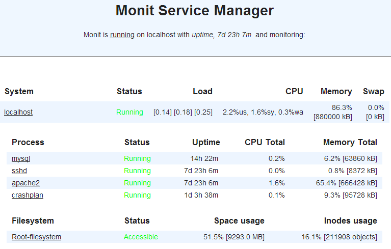 Monit web interface