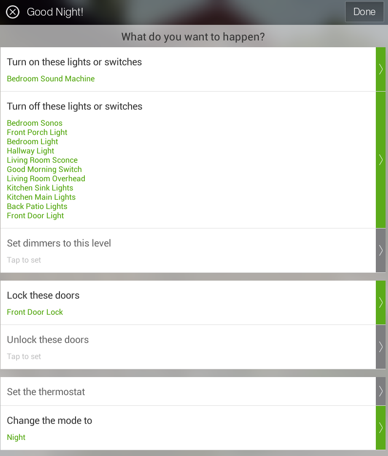 SmartThings good night phrase