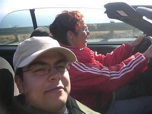 Poor Anna is squinting in the sun, I'm enjoying the ride