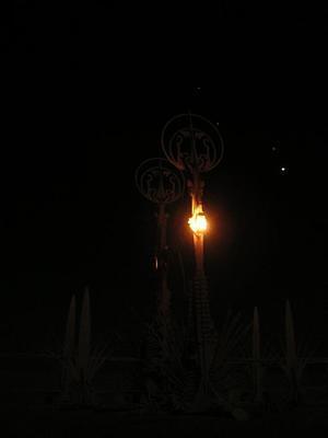 The temple fence at night