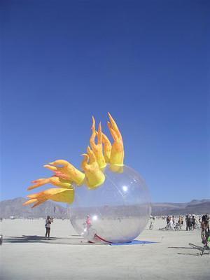 Clear bubble, plastic flames?