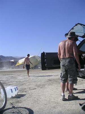 Jim walking back from his run behind the water truck