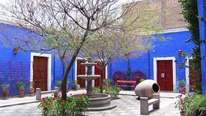 Blue courtyard off the plaza