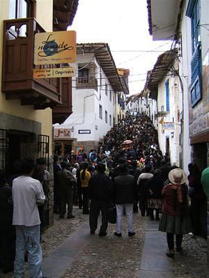 Funeral procession going through the streets of Cuzco