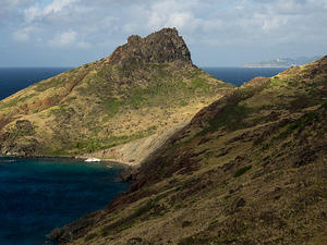 Shipwrecked catamaran on Île Fourchue